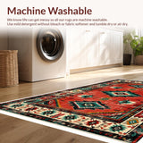 Ultra Soft Area Rug, Non Slip, Stain Resistant, Washable Area Rugs for Living Room, Bedroom, Southwest Aesthetic Bedroom Area Rug with Rubber Backing(Red)