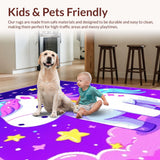 Ultra Soft Area Rug, Non Slip, Stain Resistant, Washable Area Rugs for Living Room, Bedroom, Joyful Celestial Patterns with Stars(White)