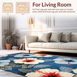 Ultra Soft Area Rug, Non Slip, Stain Resistant, Washable Area Rugs for Living Room, Bedroom, Chic Blue-Red Botanical Pattern(Blue)