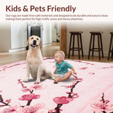 Ultra Soft Area Rug, Non Slip, Stain Resistant, Washable Area Rugs for Living Room, Bedroom, Delicate Pink Blossom Motif(Pink)