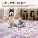 Ultra Soft Area Rug, Non Slip, Stain Resistant, Washable Area Rugs for Living Room, Bedroom, Delicate Ogee Pattern in Lavender(White)