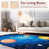 Ultra Soft Area Rug, Non Slip, Stain Resistant, Washable Area Rugs for Living Room, Bedroom, Funky Outer Space Adventure Design(Blue)