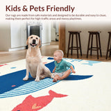 Ultra Soft Area Rug, Non Slip, Stain Resistant, Washable Area Rugs for Living Room, Bedroom, Whimsical Oceanic Creature Design(White)