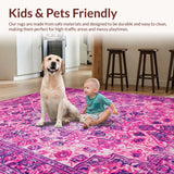 Ultra Soft Area Rug, Non Slip, Stain Resistant, Washable Area Rugs for Living Room, Bedroom, Vibrant Floral Medallion Elegance(Pink)