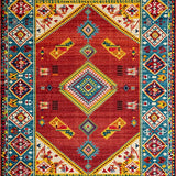 Ultra Soft Area Rug, Non Slip, Stain Resistant, Washable Area Rugs for Living Room, Bedroom, Elegant Ethnic Colorful Design(Red)