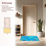 Ultra Soft Area Rug, Non Slip, Stain Resistant, Washable Area Rugs for Living Room, Bedroom, Cheerful Rhythmic Round Design(Blue)