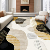 Ultra Soft Area Rug, Non Slip, Stain Resistant, Washable Area Rugs for Living Room, Bedroom, Contemporary Beige Area Black Gold Abstract Accent(Beige)