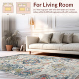 Ultra Soft Area Rug, Non Slip, Stain Resistant, Washable Area Rugs for Living Room, Bedroom, Cozy Retro Ogee Composition(White)