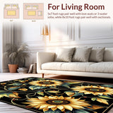 Ultra Soft Area Rug, Non Slip, Stain Resistant, Washable Area Rugs for Living Room, Bedroom, Rustic Graphic Flower Arrangement(Black)