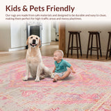 Ultra Soft Area Rug, Non Slip, Stain Resistant, Washable Area Rugs for Living Room, Bedroom, Lush Cozy Ogee Inspired Art(Pink)