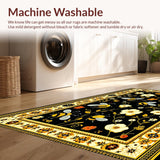 Ultra Soft Area Rug, Non Slip, Stain Resistant, Washable Area Rugs for Living Room, Bedroom, Joyful Colorful Floral Medley(Black)