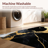 Ultra Soft Area Rug, Non Slip, Stain Resistant, Washable Area Rugs for Living Room, Bedroom, Contemporary Black Gold Dining Room Plush Rug(Black)