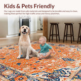 Ultra Soft Area Rug, Non Slip, Stain Resistant, Washable Area Rugs for Living Room, Bedroom, Trendy Faded Vintage Floral(Orange)