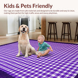 Ultra Soft Area Rug, Non Slip, Stain Resistant, Washable Area Rugs for Living Room, Bedroom, Dynamic Curvilinear Checkerboard Style(Purple)