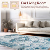 Ultra Soft Area Rug, Non Slip, Stain Resistant, Washable Area Rugs for Living Room, Bedroom, Luxurious Light Blue Organic Pattern(Blue)