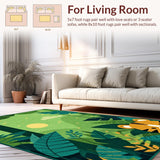 Ultra Soft Area Rug, Non Slip, Stain Resistant, Washable Area Rugs for Living Room, Bedroom, Colorful Animal Jungle Illustrations(Green)