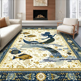Ultra Soft Area Rug, Non Slip, Stain Resistant, Washable Area Rugs for Living Room, Bedroom, Vintage Coastal Mermaid Illustration(Gold)