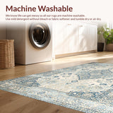 Ultra Soft Area Rug, Non Slip, Stain Resistant, Washable Area Rugs for Living Room, Bedroom, Chic Light Grey Floral Motif(Blue)