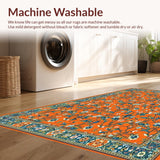 Ultra Soft Area Rug, Non Slip, Stain Resistant, Washable Area Rugs for Living Room, Bedroom, Luxurious Textured Garden Motif(Orange)