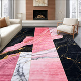 Ultra Soft Area Rug, Non Slip, Stain Resistant, Washable Area Rugs for Living Room, Bedroom, Minimalist Pink and Charcoal Contrast(Pink)
