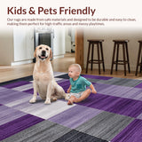 Ultra Soft Area Rug, Non Slip, Stain Resistant, Washable Area Rugs for Living Room, Bedroom, Stylish Monochrome Abstract Elements(Purple)