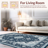 Ultra Soft Area Rug, Non Slip, Stain Resistant, Washable Area Rugs for Living Room, Bedroom, Charming Transitional Gray Blue Pattern(Blue)
