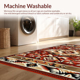 Ultra Soft Area Rug, Non Slip, Stain Resistant, Washable Area Rugs for Living Room, Bedroom, North American Tribal Patterned Beauty(Red)