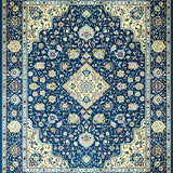 Ultra Soft Area Rug, Non Slip, Stain Resistant, Washable Area Rugs for Living Room, Bedroom, Elegant Distressed Floral Medallion(Blue)