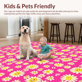 Ultra Soft Area Rug, Non Slip, Stain Resistant, Washable Area Rugs for Living Room, Bedroom, Lively Springtime Botanical Touch(Pink)