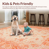 Ultra Soft Area Rug, Non Slip, Stain Resistant, Washable Area Rugs for Living Room, Bedroom, Earthy Tone Curvilinear Patterns(Orange)