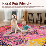 Ultra Soft Area Rug, Non Slip, Stain Resistant, Washable Area Rugs for Living Room, Bedroom, Rustic Textured Vintage Aesthetic(Pink)