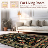 Ultra Soft Area Rug, Non Slip, Stain Resistant, Washable Area Rugs for Living Room, Bedroom, Vibrant Floral Insect Motif Artwork(Black)