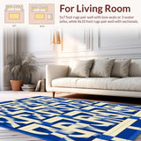 Ultra Soft Area Rug, Non Slip, Stain Resistant, Washable Area Rugs for Living Room, Bedroom, Geometric Coastal Area(Blue)