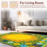 Ultra Soft Area Rug, Non Slip, Stain Resistant, Washable Area Rugs for Living Room, Bedroom, Sunny Colorful Kaleidoscopic Design(Yellow)