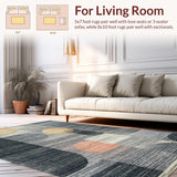 Ultra Soft Area Rug, Non Slip, Stain Resistant, Washable Area Rugs for Living Room, Bedroom, Elegant Carbon Grey Rug with Peach & Cream Tones(Gray)