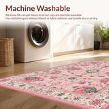 Ultra Soft Area Rug, Non Slip, Stain Resistant, Washable Area Rugs for Living Room, Bedroom, Delicate Watercolor Floral Impression(Pink)