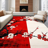 Ultra Soft Area Rug, Non Slip, Stain Resistant, Washable Area Rugs for Living Room, Bedroom, Chic Black and White Floral Design(Red)