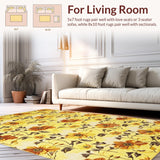 Ultra Soft Area Rug, Non Slip, Stain Resistant, Washable Area Rugs for Living Room, Bedroom, Elegant Yellow Botanical Motif(Yellow)