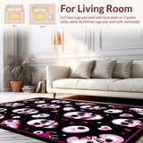 Ultra Soft Area Rug, Non Slip, Stain Resistant, Washable Area Rugs for Living Room, Bedroom, Whimsical Skull Graphic Accent(Pink)