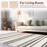 Ultra Soft Area Rug, Non Slip, Stain Resistant, Washable Area Rugs for Living Room, Bedroom, Graphic Horizontal Stripes, Artistic Flat Weave Print(Black)