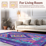 Ultra Soft Area Rug, Non Slip, Stain Resistant, Washable Area Rugs for Living Room, Bedroom, Bright Eclectic Round Tapestry(Purple)