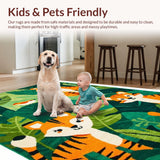 Ultra Soft Area Rug, Non Slip, Stain Resistant, Washable Area Rugs for Living Room, Bedroom, Vibrant Playful Safari Theme(Green)