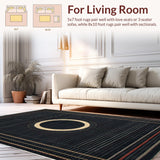 Ultra Soft Area Rug, Non Slip, Stain Resistant, Washable Area Rugs for Living Room, Bedroom, Trendy Circular Artful Pattern(Black)