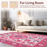 Ultra Soft Area Rug, Non Slip, Stain Resistant, Washable Area Rugs for Living Room, Bedroom, Retro Floral Nursery Carpet for Girls Room(Pink)