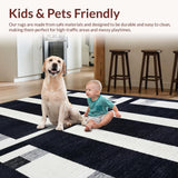 Ultra Soft Area Rug, Non Slip, Stain Resistant, Washable Area Rugs for Living Room, Bedroom, Modern Stripe Fusion Rug with Bold Contrasting Bands and Minimalist Linear Art(Black)