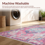 Ultra Soft Area Rug, Non Slip, Stain Resistant, Washable Area Rugs for Living Room, Bedroom, Chic Distressed Artful Motif(Pink)