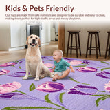 Ultra Soft Area Rug, Non Slip, Stain Resistant, Washable Area Rugs for Living Room, Bedroom, Delicate Lavender Floral Print Ensemble(Purple)