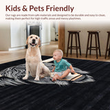 Ultra Soft Area Rug, Non Slip, Stain Resistant, Washable Area Rugs for Living Room, Bedroom, Artful Rustic Animal Illustration(Black)