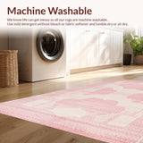 Ultra Soft Area Rug, Non Slip, Stain Resistant, Washable Area Rugs for Living Room, Bedroom, Elegant Curated Pink Wave Motif(Red)