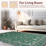 Ultra Soft Area Rug, Non Slip, Stain Resistant, Washable Area Rugs for Living Room, Bedroom, Vintage Botanical Tile Motif(Green)